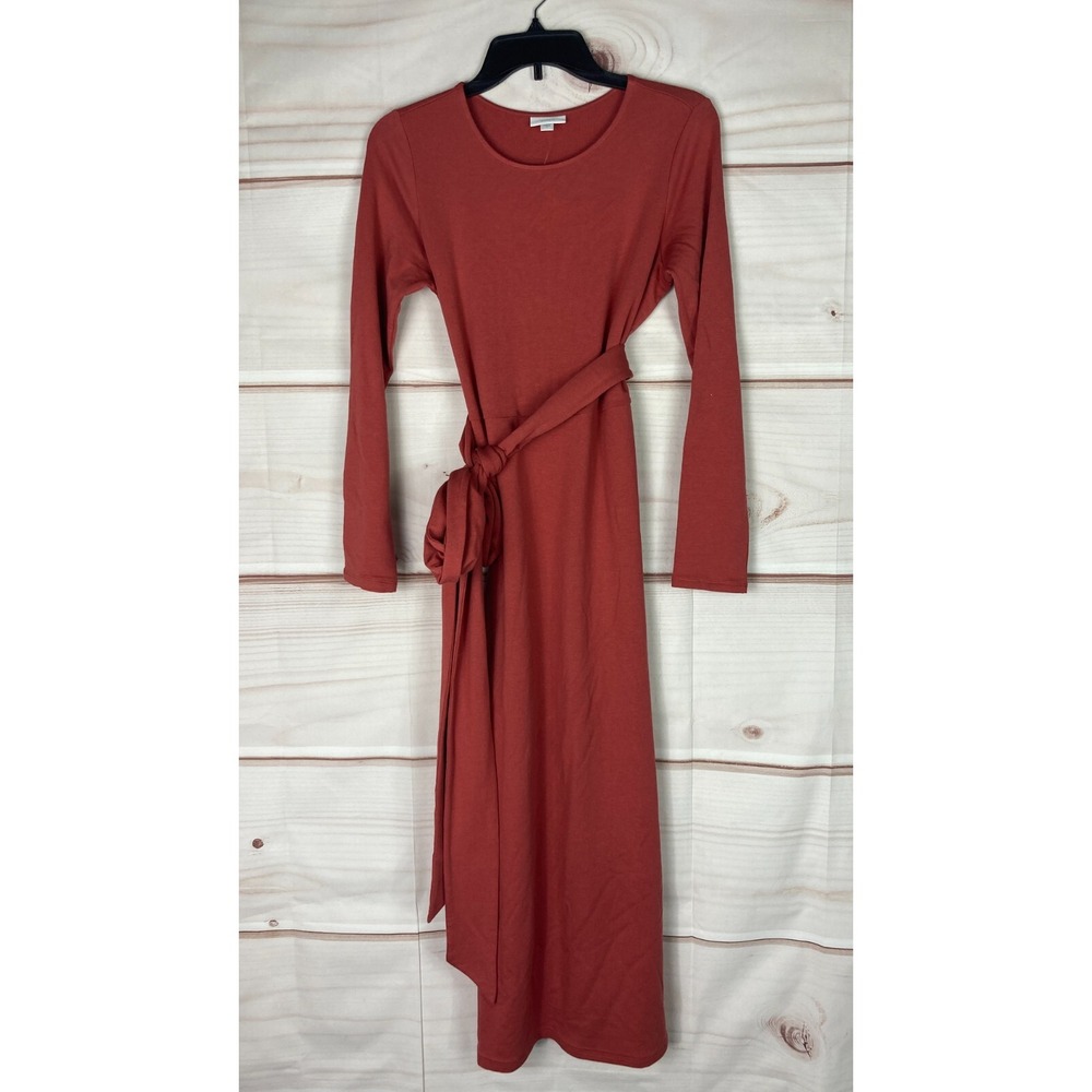 J. Jill Pure Jill Dress Womens XS Orange Maxi Belt Long French Terry Long Sleeve